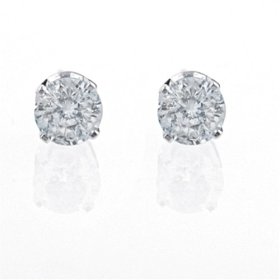 Show details of 14k White Gold, Round, Diamond Stud Earrings (1/2 cttw, J-K Color, I2-I3 Clarity).