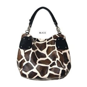 Show details of Black Large Giraffe Print Faux Leather Satchel Bag Handbag.