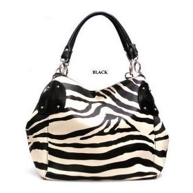 Show details of Black Large Zebra Print Faux Leather Satchel Bag Handbag.