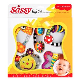 Show details of Sassy Baby's First Rattle and Teether 5 Piece Gift Set.