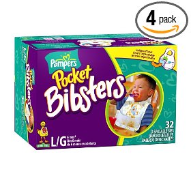 Show details of Pampers Pocket Bibsters, Sesame Street, Large, 32-Count Box (Pack of 4) (128 Disposable Bibs).