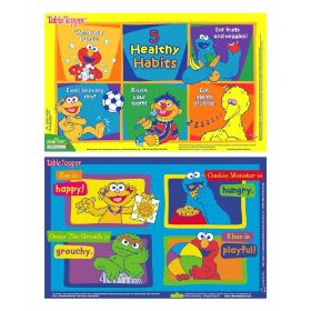 Show details of Neat Solutions 50-ct Sesame Street Table Topper disposable stick-on placemats with reusable pop-up t.