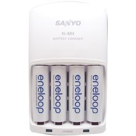 Show details of Sanyo Eneloop 4 Pack AA NiMH Pre-Charged Rechargable Batteries w/ Charger.
