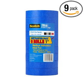 Show details of 3M 2090 Scotch-Blue Painter's Tape for Multi-Surfaces, 1-Inch x 60-Yard, 9-Pack.