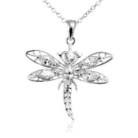 Show details of Sterling Silver Cubic Zirconia Dragonfly Pendant.