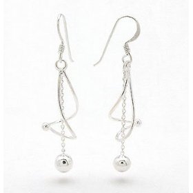 Show details of Twisted Spiral with Chain and Ball Drop Dangle Sterling Silver Hook Earrings.