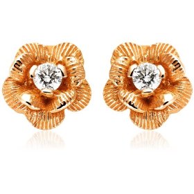 Show details of 14k Rose Gold Diamond Flower Earrings (.12 cttw, J Color, I2 Clarity).