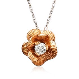 Show details of 14k Rose Gold Diamond Flower Pendant (.06 cttw, J Color, I2 Clarity), 18".