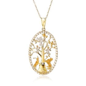 Show details of 10k Two-Tone Gold Tree of Life Pendant (.005 cttw, J Color, I2 Clarity), 18" w/ Diamond Accent.
