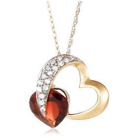 Show details of 10k Yellow Gold Diamond and Garnet Heart Shaped Pendant, 18".