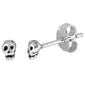 Show details of Small Sterling Silver Skull Stud Earrings.