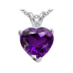 Show details of 1.92 cttw Genuine Amethyst and Diamond Heart Pendant - 14kt White or Yellow Gold.
