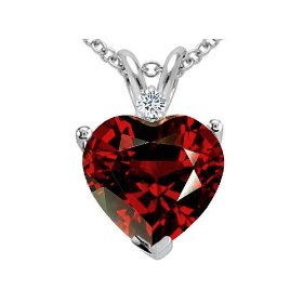 Show details of 2.02 cttw Genuine Garnet and Diamond Heart Pendant - 14kt White or Yellow Gold.