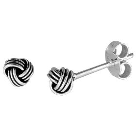 Show details of Tiny Sterling Silver Knot Stud Earrings.