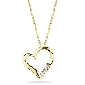 Show details of 10k Yellow Gold Diamond 3-Stone Heart Pendant (1/10 cttw, I-J Color, I2-I3 Clarity), 18".