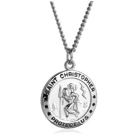Show details of Sterling Silver Round St. Christopher Medal, 20".
