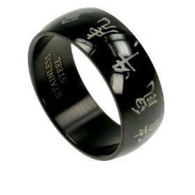 Show details of 316L Stainless Steel Ring with IP Black with Chinese Zodiac. Width: 8mm.