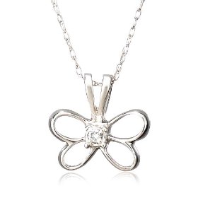 Show details of 14k White Gold Diamond Butterfly Pendant (.015 cttw, J Color, I2 Clarity), 18".