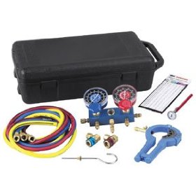 Show details of Robinair 13136 R-134a Manifold Kit with Hoses and Case.