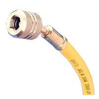 Show details of 72in. R12 Yellow Hose With Auto Shut-Off Valve Fittings.