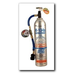 Show details of EF Products R134a with SubZero Synthetic A/C Booster Reusable Recharge Hose and Inline Gauge 19 oz..
