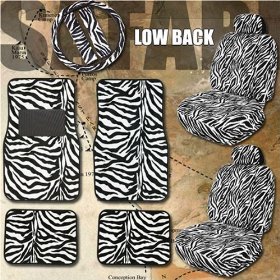 Show details of 11pc Safari Zebra Car Mats Seat Steering Wheel Cover Set.