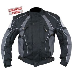 Show details of Men's Black and Grey Armored Motorcycle Cordura Jackets - Size : Large.