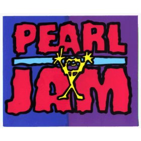 Show details of Pearl Jam - Logo with Stick Figure on Rectangle - Sticker / Decal.