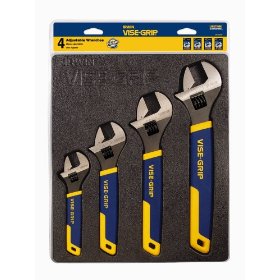 Show details of Irwin 2078706 4 Piece 6-Inch Long, 8-Inch Long, 10-Inch Long and 12-Inch Long Adjustable Wrench Tray Set.
