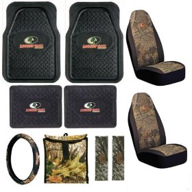 Show details of Mossy Oak Camouflage 10pc Combo Set Front & Rear Floor Mats, Seat Covers, Steering Wheel Cover, Litter Bag & Shoulder Pads.
