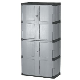 Show details of Rubbermaid 7083 72-Inch Four-Shelf Double-Door Resin Storage Cabinet.