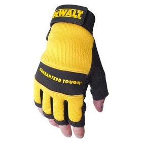 Show details of Dewalt DPG23L Fingerless Synthetic Leather Palm Work Glove with Spandex Back Velcro Wrist, Large.