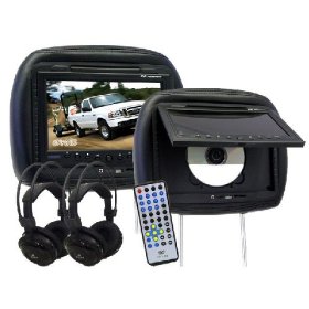 Show details of 2 (Pair) Black 9" LCD Car Headrest Video Monitors with Built-in DVD Players.