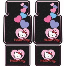 Show details of Hello Kitty Hearts Design - Front & Rear Floor Mats Set.