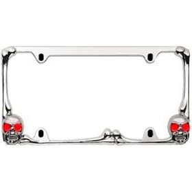 Show details of Pilot WL218-CR Chrome Skull License Plate Frame with Red LED.