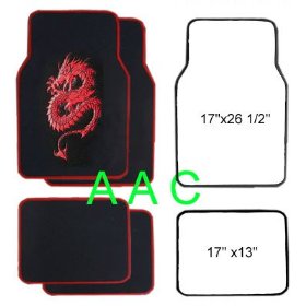 Show details of A Set of 4 Universal Fit Plush Carpet Floor Mats for Cars / Truck - Dragon Red.