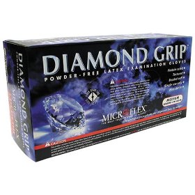 Show details of Microflex MF300L Powder Free Diamond Grip Latex Gloves Size Large, 100 Box.