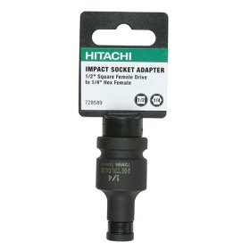 Show details of Hitachi 728589 1/2-Inch Square Female Drive to 1/4-Inch Hex Female Drive Impact Socket Adapter.