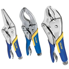Show details of Irwin 91SG Vise Grip 3-Piece 10-Inch Curved Jaw 6-Inch Large Capacity and 6-Inch Long Nose Soft Grip Plier Set.