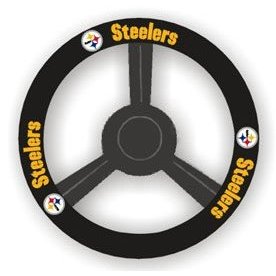 Show details of Pittsburgh Steelers Leather Steering Wheel Cover.