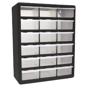 Show details of HOMAK HA01018001 18-Drawer Plastic Parts Organizer.