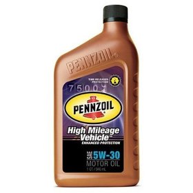 Show details of Pennzoil 5W30 High Mileage Motor Oil, Case of Six 1 Quart Bottles.