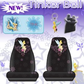 Show details of 5 Pc Car Accessories- Tinkerbell Fearless Flirt Car Seat Covers Sundshade, Keychain and Air Vent Pocket Pouch.