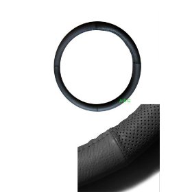 Show details of Geniune Leather Steering Wheel Cover - Black.