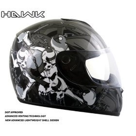 Show details of Advanced Hawk Chained Skull and Crossbones Gloss Black Full Face Motorcycle Helmet - Size : Medium.