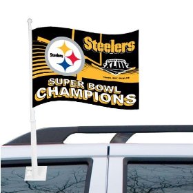 Show details of Pittsburgh Steelers Super Bowl XLIII Champions Black Car Flag.