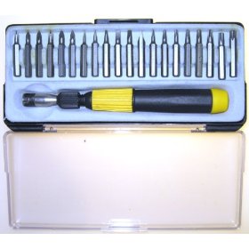 Show details of 20 pcs Mini PHILIPS, TORX & SLOTTED precision SCREW DRIVER BIT SET.