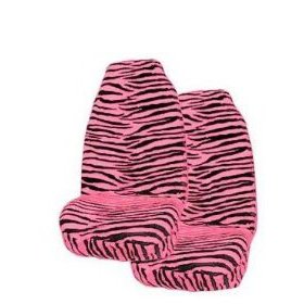 Show details of Set of 2 Universal-fit Animal Print Front Bucket Seat Cover - Zebra Pink.