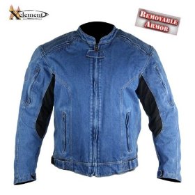 Show details of Men's Armored Blue Denim Padded Motorcycle Jackets by Xelement - Size : Medium.