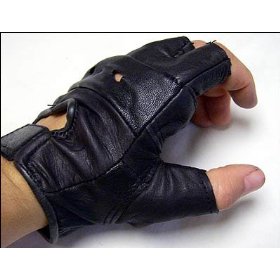 Show details of Professional Black Leather BIKER'S GLOVES Exercise Fingerless Size SMALL.